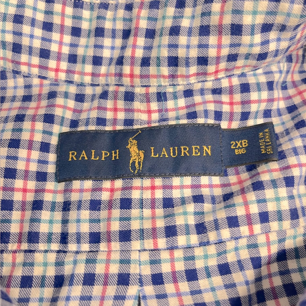Imperfect Polo Ralph Lauren Plaid Men's Shirt 100% cotton 2XB Big long‎ sleeved - Picture 12 of 13